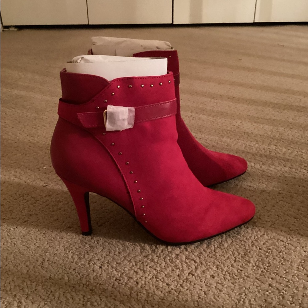 Rouge Red Suede Ankle Boots, size 8.5